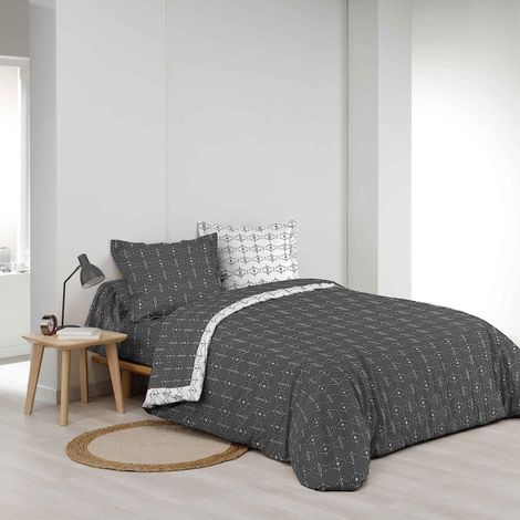 Housse de Couette avec motifs "aristide" - Gris Anthracite - Coton - 240 x 220 cm - Livraison gratuite (1/4)