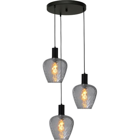 Suspension loft 3 lumières - noire - Porto avec des verres à fumée Diamond - 2712-05-05-35-3-5 (1/3)