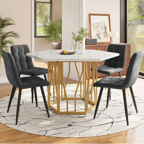 tavolo cucina 115x100 design esagonale marmo oro OKMYHOME (1/5)