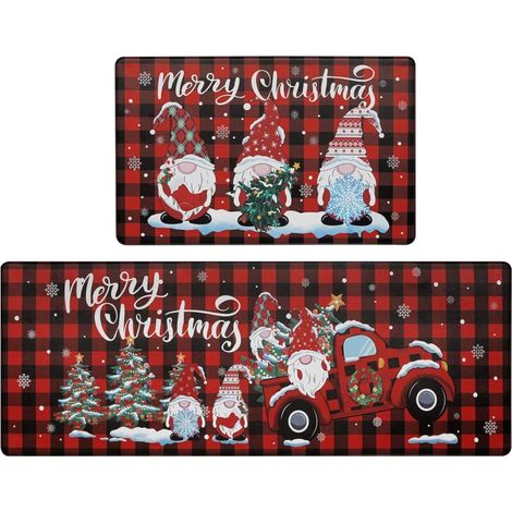 Lot de 2 tapis de cuisine anti-fatigue de Noël, imperméables et antidérapants, tapis de cuisine rembourrés à carreaux de buffle, tapis de sol confortable pour cuisine, sol, bureau, évier, buander (1/5)