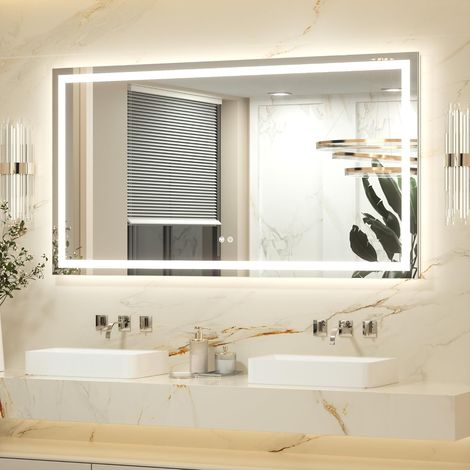 Miroir Salle de Bain LED 150x80cm - Miroir Lumineux Anti-Buée Éclairage Avant et Arrière - 3 Couleurs Réglable Intensité - Miroir Rectangulaire Mural Pose Horizontale ou Verticale (1/5)
