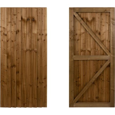 Featheredge wooden garden and side gates, fully framed and capped (v2)(H-1500, W-1725, brown finish)