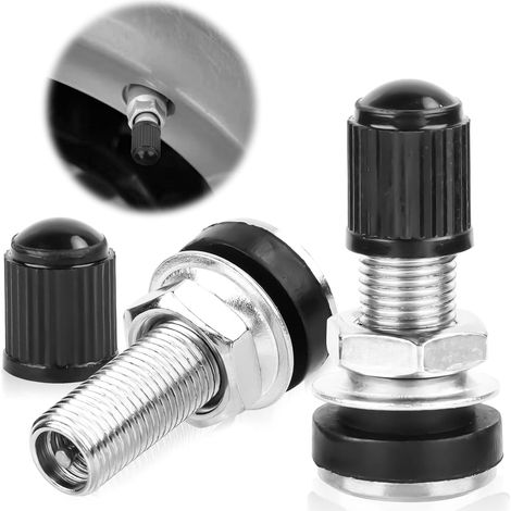 Kit de 2 valves automobiles universels sans chambre à air pour pneus auto et moto, avec cache-poussière métallique noir