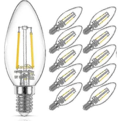 Ampoule LED classique E12 de type candélabre, équivalent à 40 W, blanc chaud 2700 K, filament en verre transparent, non dimmable, lot de 10 (1/4)