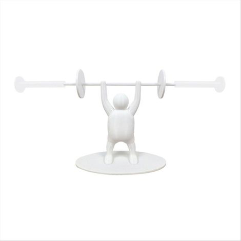 Porte-papier toilette haltérophile humoristique, petit modèle blanc + haltère blanche (1/5)