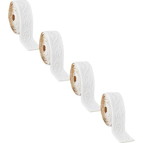 4 rouleaux de bordure de papier peint souple autocollante, moulures décoratives autocollantes, chants en mousse 3D, moulures de plafond, autocollantes, blanches (1/3)