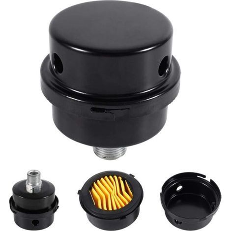 1 Stück 3/8" 16 mm Luftkompressor-Filter-Schalldämpfer aus Metall für Luftkompressoren, Farbe Schwarz (1/5)