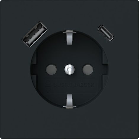 Busch-Jaeger Enchufe SCHUKO® USB Safety+ con USB A/C negro mate - Busch-art linear® (20 EUCB2USBAC-45M), 2CKA002011A6322