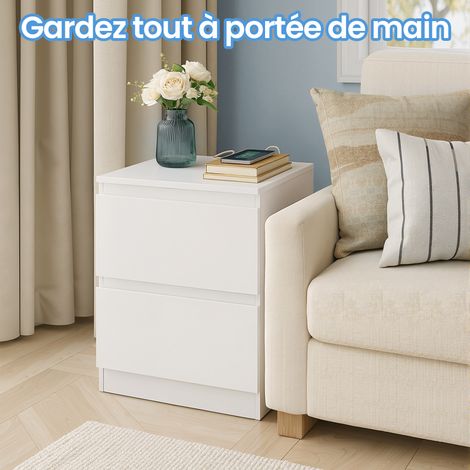 Table de Chevet LED Réglable, Tiroirs, Style Moderne, pour Salon ou Chambre, Blanc (1/5)