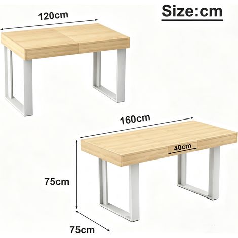 Table extensible rétro 120-160cm, table à manger en bois pour 8 personnes, style médiéval-moderne, couleur naturelle et blanc, table de cuisine escamotable (1/5)