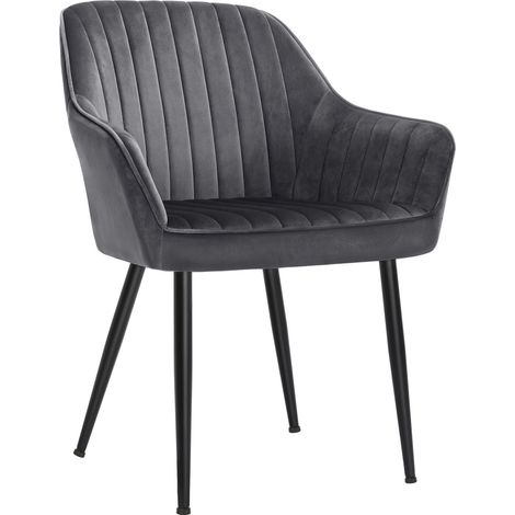 Songmics – Chaise de salle à manger en velours gris – Rembourrée avec accoudoirs – Pieds en métal – Charge max 120 kg – Confort ergonomique