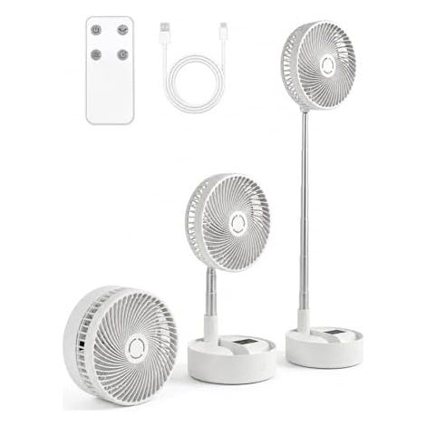 Ventilateur sur Pied 8'' Portable Rechargeable, Ventilateur sur Pied avec 5 Vitesses, Oscillation 120°, Tête Inclinable 90°, Minuterie 1–8H, Télécommande, Pliable pour Intérieur & Extérieur (1/5)