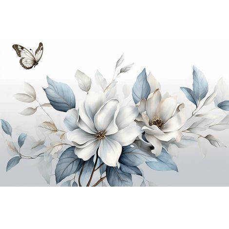 Papier peint panoramique - Fleurs Papillon - 130 cm x 83 cm (1/2)