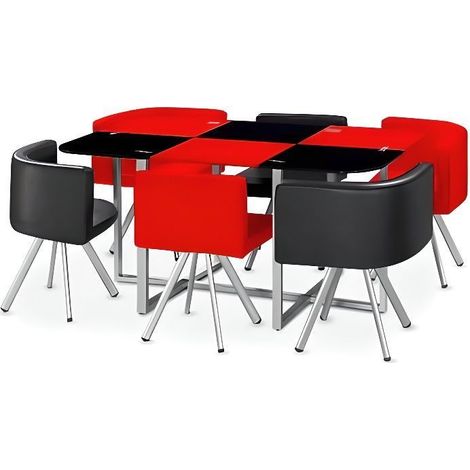 Ensemble Table de repas avec 6 chaises Design MADRID Noir & Rouge