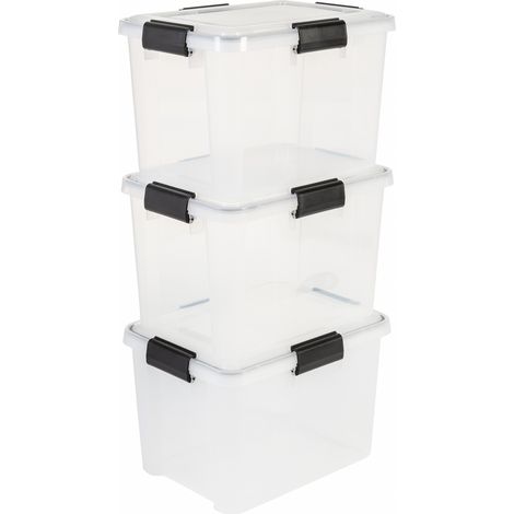 Iris Ohyama Luftdichte Kunststoff-Aufbewahrungsboxen mit Deckel, 20L, 3er-Set, Transparent, Hermetischer wasserdichter Verschluss, Robust Schnappverschlüsse, Stapelbar, Staubschutz, BPA-frei, DDAT-SD