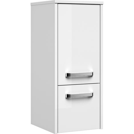 Badezimmer-Seitenschrank FES-3050-66 Front und Korpus in Hochglanz weiß - B/H/T: 30/72/33cm (1/4)