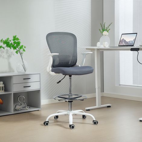 Chaise bureau ergonomique avec repose-pieds ajustable et accoudoirs relevables, hauteur réglable, 59x62x99-119cm, gris (1/5)