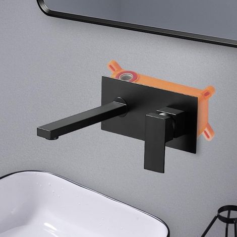 Miscelatore per lavabo a parete per acqua calda e fredda, facile installazione, in ottone inossidabile, elegante design quadrato nero opaco - ALTRO (1/3)