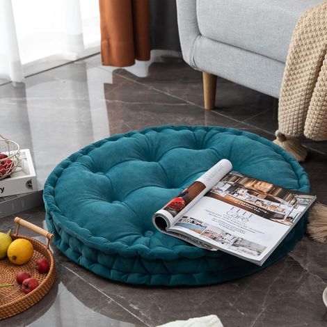 Coussin de sol rond JeiibrZui - 60 cm - 1 pièce - Jaune - Coussin de méditation doux pour salon, chambre et yoga (1/5)