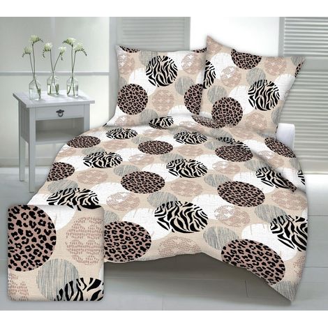 Parure de lit beige à imprimé léopard 160x200 cm à motifs circulaires (1/2)