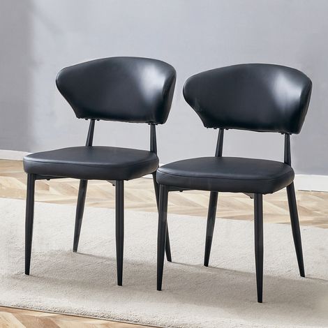 2 chaises de salle à manger avec dossier incurvé, pieds en métal, noir