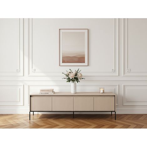 BOBOCHIC - Meuble TV 4 portes 193 cm LENARA avec tasseaux et LED   Beige (1/5)