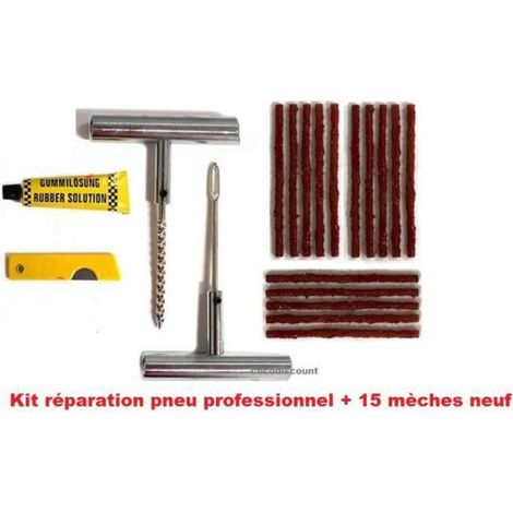 Kit réparation pneu professionnel en metal tubeless crevaison neuf+ 15 mèches auto,moto etc (1/4)