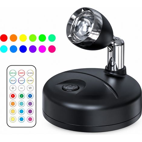 Spot LED sous meuble RGB noir orientable 0,5W avec télécommande t029c noir réf 2325 7,1 × 6 × 2,5 cm 100 g – Livraison gratuite