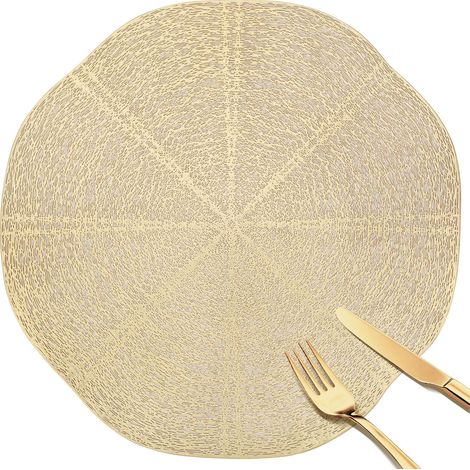 Set de Table PVC Ronde Doré Évidé,38cm Lot de 6 Or Sets de Table Lavables Antidérapant,Dessous de Plat pour Salle à Manger Cuisine Mariage et Fêtes (1/5)