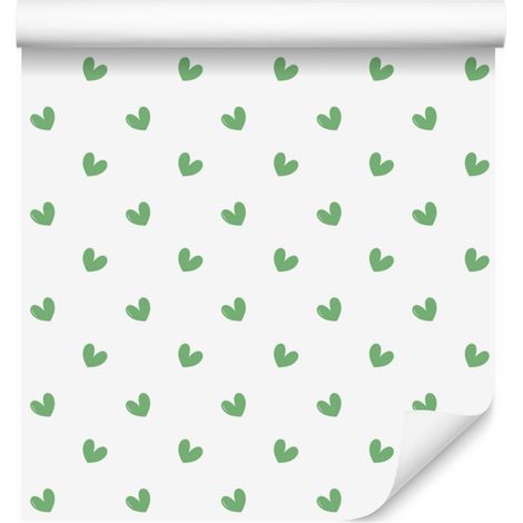 Papier peint à motifs de cœurs, blanc, menthe, vert et gris clair, 50 x 1000 cm (1/5)