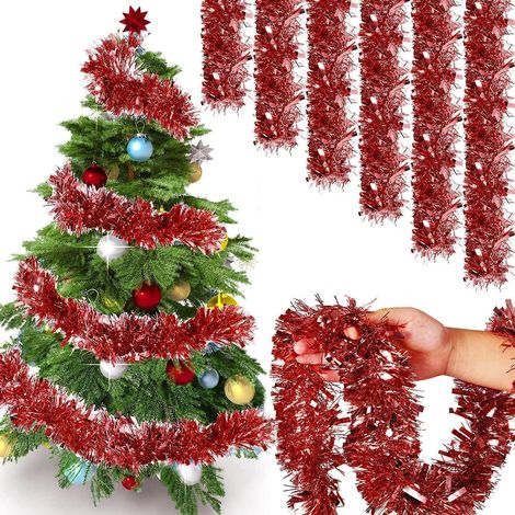 Lametta Girlande Weihnachten 6x2m Rot, Flauschige Glitzer-Deko für Baum & Fenster