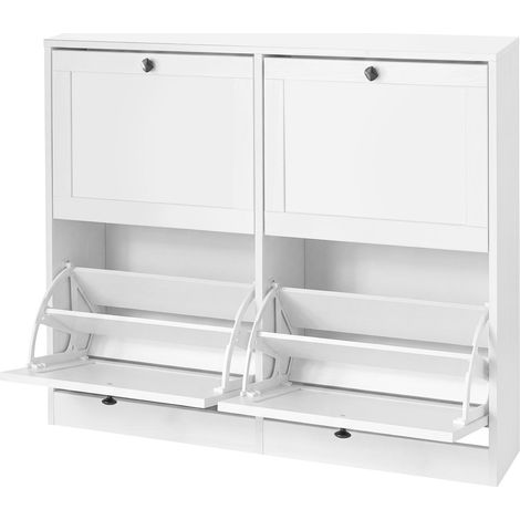 Levede Shoe Cabinet Slim Shoe Storage Unit Flip Drawers Hallway Organiser White