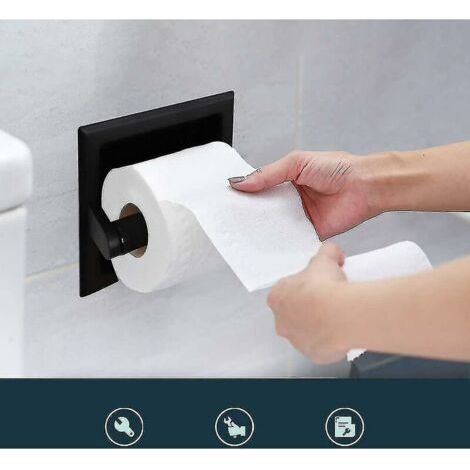 Porte-papier toilette noir mat Support mural pour papier toilette encastrable noir en métal Porte-papier toilette mural noir avec support de montage