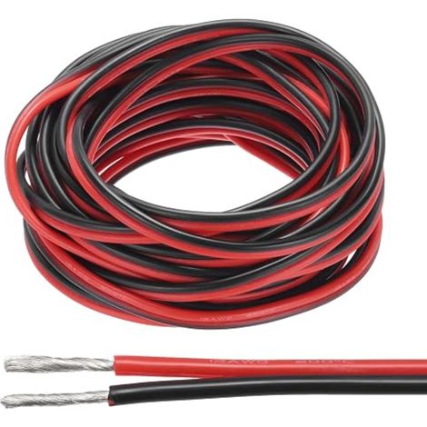Fil de Calibre 12, 2 Conducteurs Fil Électrique 29,5Ft Rouge Noir Câble Étamé Cuivre/Flexible/Silicone Cordon Toronné pour Lampes à Bande LED Éclairage automobile (1/5)