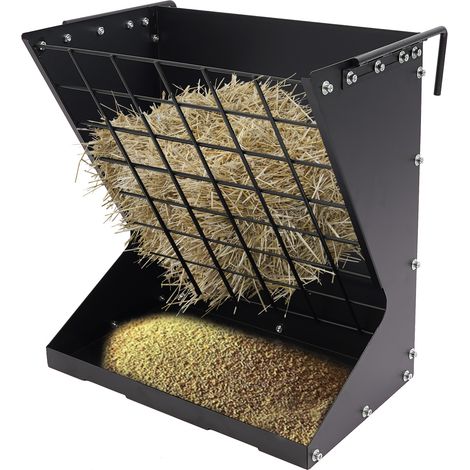 Râtelier à foin pour chèvre et mouton, Mangeoire à foin en acier 2 en 1, Râteau à foin sur pied - Grille inclinée anti-gaspillage, Capacité 30 kg, Noir (1/5)