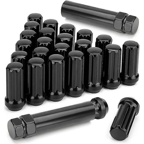 Écrous de roue M14x1,5, 24 pièces, écrous coniques à 7 cannelures, 5 cm de long, noirs, avec 2 pièces (1/5)