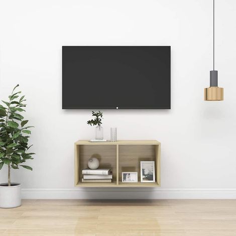 vidaXL Mueble de pared para TV madera contrachapada roble 37x37x72 cm (1/5)