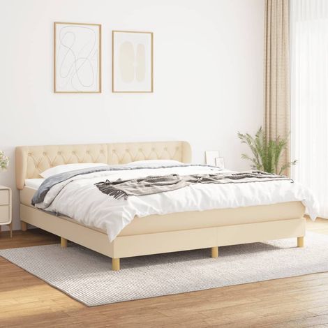 Lit double pour adulte Moderne - Lit à sommier à sommier tapissier avec matelas Crème 160x200 cm Tissu BV421778 - BonneVie (1/5)