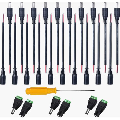 10 Pairs DC Power Pigtail Cable 20AWG 5.5 x 2.1mm Mâle Femelle Connctors, DC Alimentation Queue de Cochon pour Câble Fil de Fiche pour CCTV de Sécurité pour Vidéo Surveiller CCTV Caméra Câble