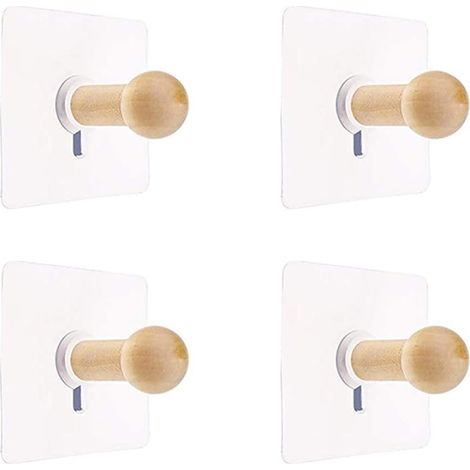 CSPARKV Wall Hooks Natural Mini Self-Adhesive Hook Wooden Robe Hook for Hat Clothes Wall Mount Hook Hanger Towel Rack Bedroom Decoration Wood Multipurpose Hook 4 PCS