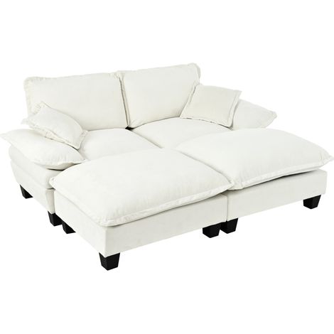 Divano angolare modulare beige in chenille con 2 pouf mobili e 2 cuscini morbidi MODENUIT (1/5)