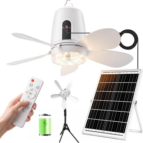 Ventilateur solaire 42 cm – Batterie 10000 mAh, USB rechargeable – Télécommande incluse – Idéal pour camping, extérieur et maison-15W Panneaux solaires-Avec trépied (1/5)
