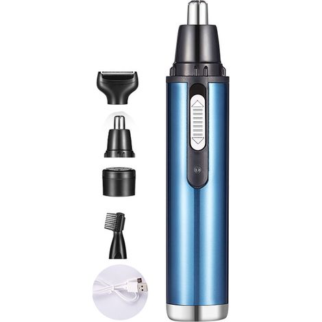 Tondeuse de nez 4-en-1 USB étanche lavable, épilation nasale électrique mini amovible, bleu ciel (1/5)