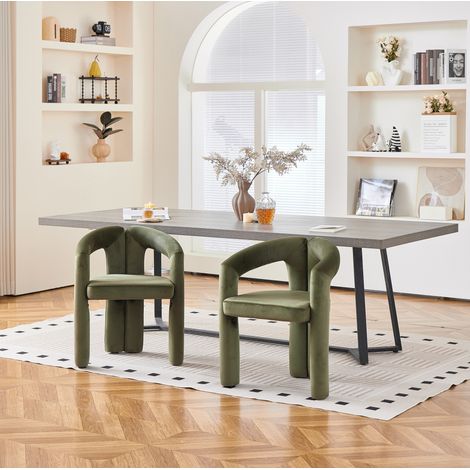 Pack de 2 sillas de comedor verdes de terciopelo chenilla con reposabrazos (1/5)