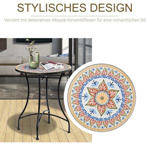 Table de jardin - Mosaïque - Ø60 cm - Métal - Hauteur 71 cm - Design unique (1/5)