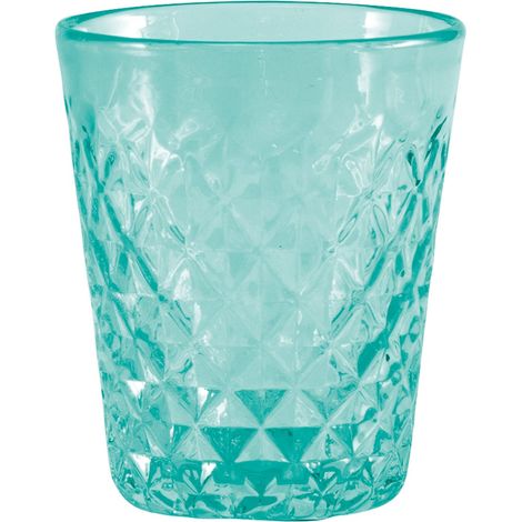 Zafferano Tumbler Balloton en verre soufflé à la bouche, travail en relief, couleur Vert d'eau, lot de 6 pièces, capacité 35 cl, hauteur 9,6 cm