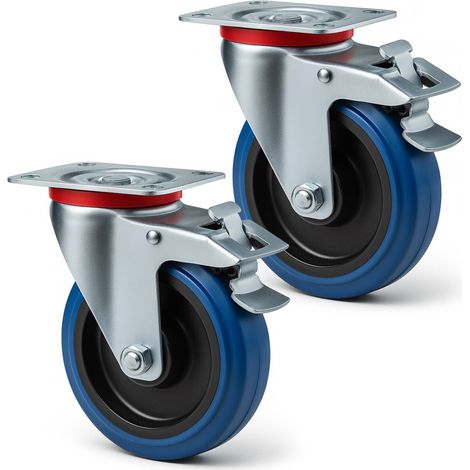 Wiltec Jeu 2x Roulette pivotante en plastique – Ø 160 mm – Capacité de charge 300 kg – Roue avec blocage total et Plaque de montage – Transport Appareil Accessoire Meuble – Usage silencieux sans trace