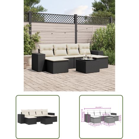 The Living Store Salon de jardin 7 pcs avec coussins noir résine tressée - Ensemble Salon De Jardin - Meuble De Jardin - Résine Tressée - Rotin Synthétique - Mobilier Extérieur (1/3)