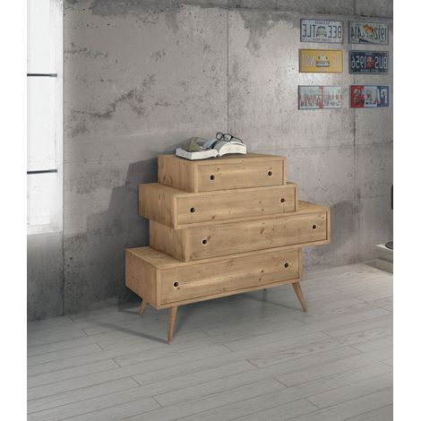 Cassettiera di design 4 cassetti Abete Naturale Spazzolato
