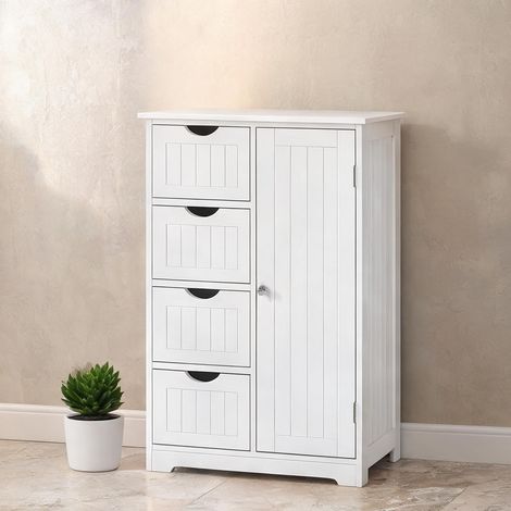 Meuble de salle de bain avec 4 tiroirs et armoire réglable bianco (1/5)